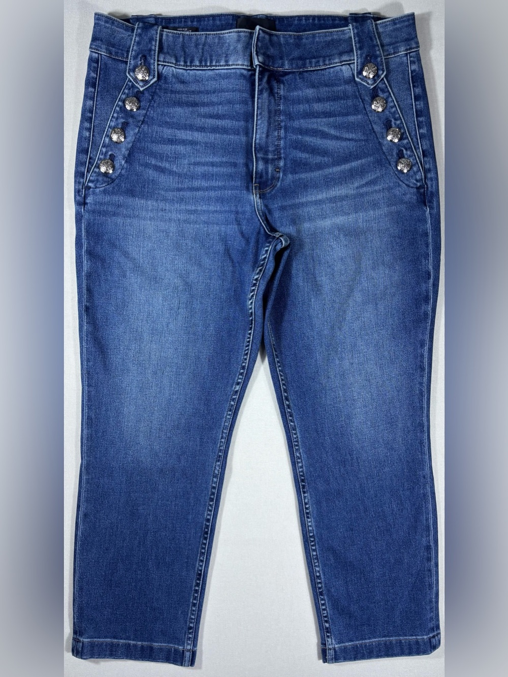 White House Black Market Jeans 16 High Rise Straight Button Detail NWT